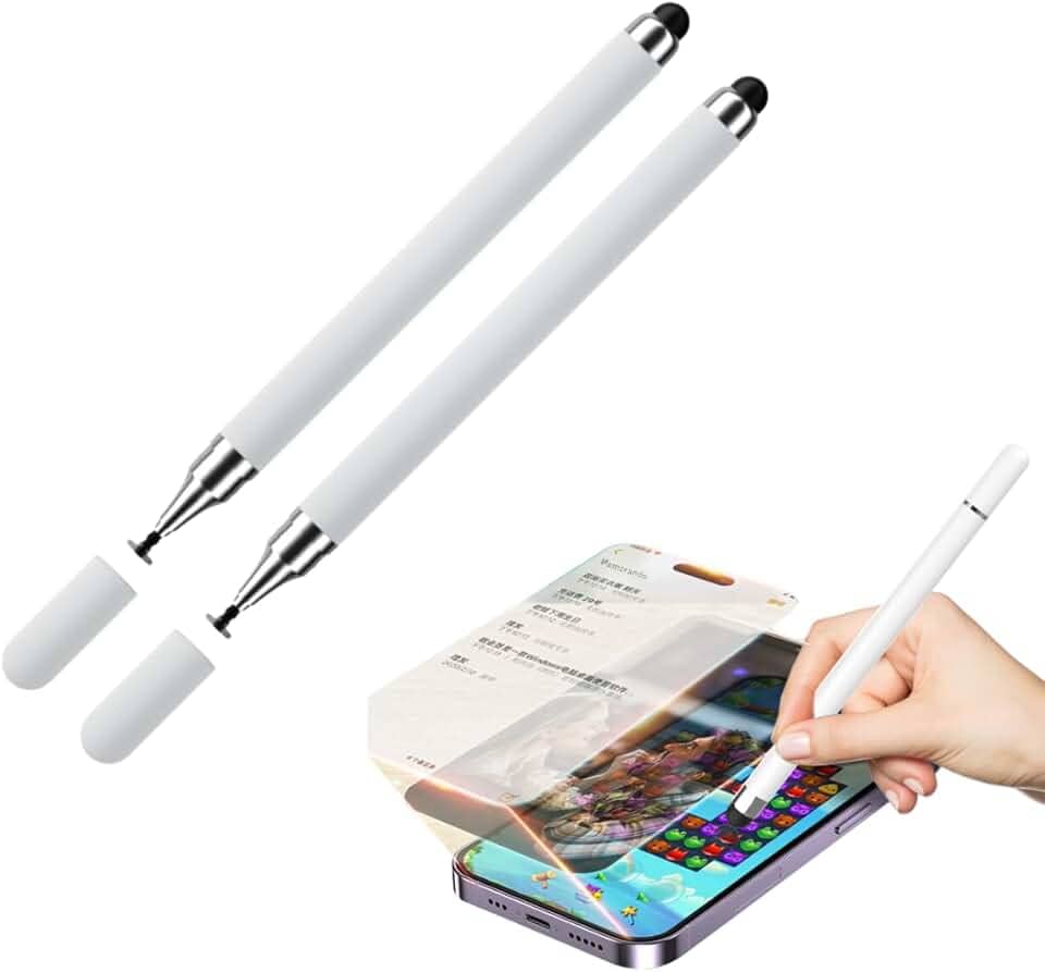 KIT com 2 Caneta Stylus Touch Screen Universal 2 em 1 – Para Smartphones, Tablets, Ipad, Iphone, Telas Touchscreen Compatível com iOS e Android - BRANCO