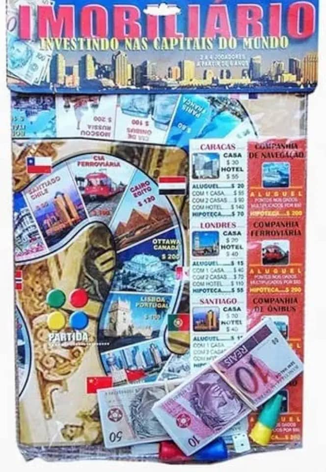 Jogo de Tabuleiro Imobiliário Investindo Nas Capitais Do Mundo - 4 Jogadores - 3 Anos ou Mais