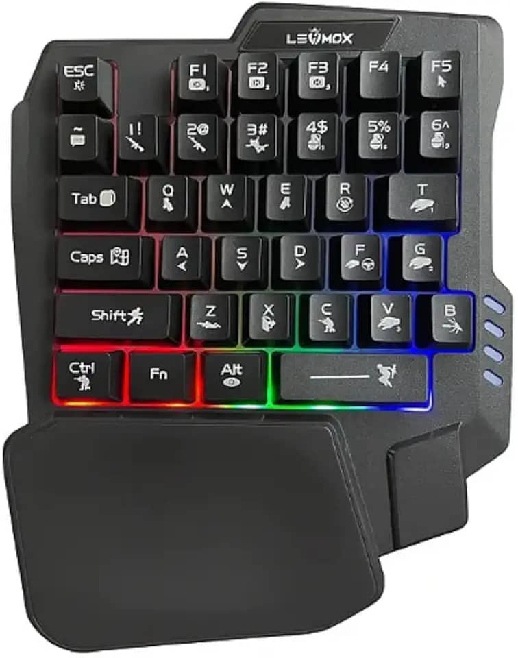 Teclado Gamer Single Handed Profissional, Semi Mecânico RGB, Design Compacto, LED Personalizável, Compatível com PC