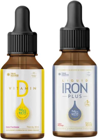 Combo Iron Plus Baby & Kids Liquido 30ml e Vitamin D For Baby E Kids 30Ml Framboesa True Source