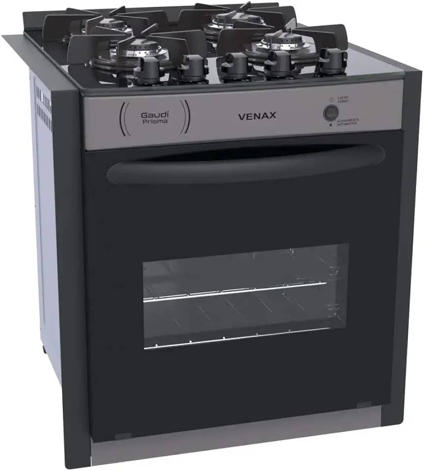 FOGAO A GAS DE EMBUTIR GAUDI PRISMA VITREO 4Q GRAFITE GAS GLP