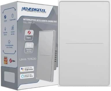 Interruptor Inteligente NovaDigital Topázio 4x2 Zigbee 3.0 Full Touch Switch Tuya Smart Life Compatível Alexa Google Home Preto ou Branco (Branco (2 Botões))