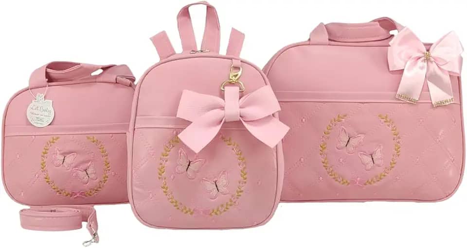 BOLSA MATERNIDADE MENINA 3 PEÇAS BORBOLETA.