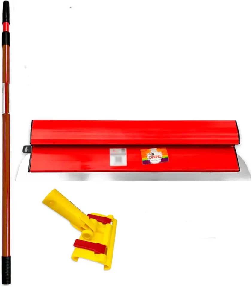 Desempenadeira Berox 60cm de Aço Inox Universal Para Massa Corrida C/Suporte Ajustável e Cabo Extensor 2m Ergonômico para Acabamento Impecável em Paredes e Tetos Profissional Kit