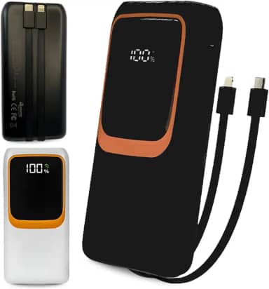 Carregador Portátil Power Bank 20000mAh Turbo 2 Entrada 2 Saídas C/Led Compatível Universal Iphones Androids/USB/Tipo-C Cabo lightning Proteção Inteligente Sobrecarga Super Resistente Original E&A