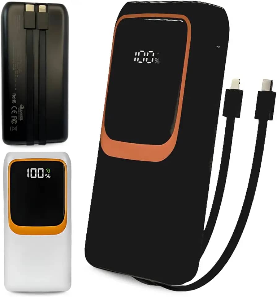 Carregador Portátil Power Bank 20000mAh Turbo 2 Entrada 2 Saídas C/Led Compatível Universal Iphones Androids/USB/Tipo-C Cabo lightning Proteção Inteligente Sobrecarga Super Resistente Original E&A