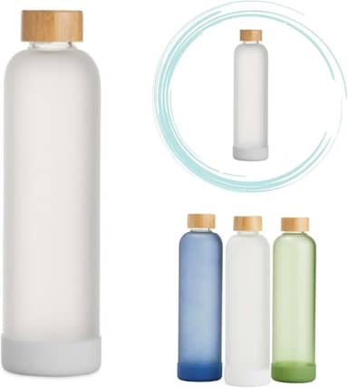 Garrafa de Vidro 1000 ml com tampa de bambu,Garrafa de Água, Chá,Suco,Armazenar,Design Inovador,Home Office,litro,borossilicato, base anti-impacto,resistente (Branco)