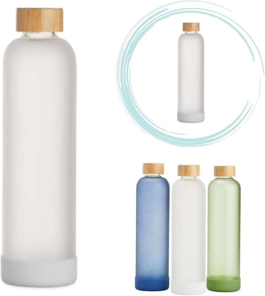 Garrafa de Vidro 1000 ml com tampa de bambu,Garrafa de Água, Chá,Suco,Armazenar,Design Inovador,Home Office,litro,borossilicato, base anti-impacto,resistente (Branco)