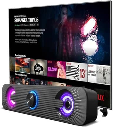 Caixa De Som Pc Computador Notebook Gamer Potente Subwoofer USB P2 Led RGB Soundbar Caixinha