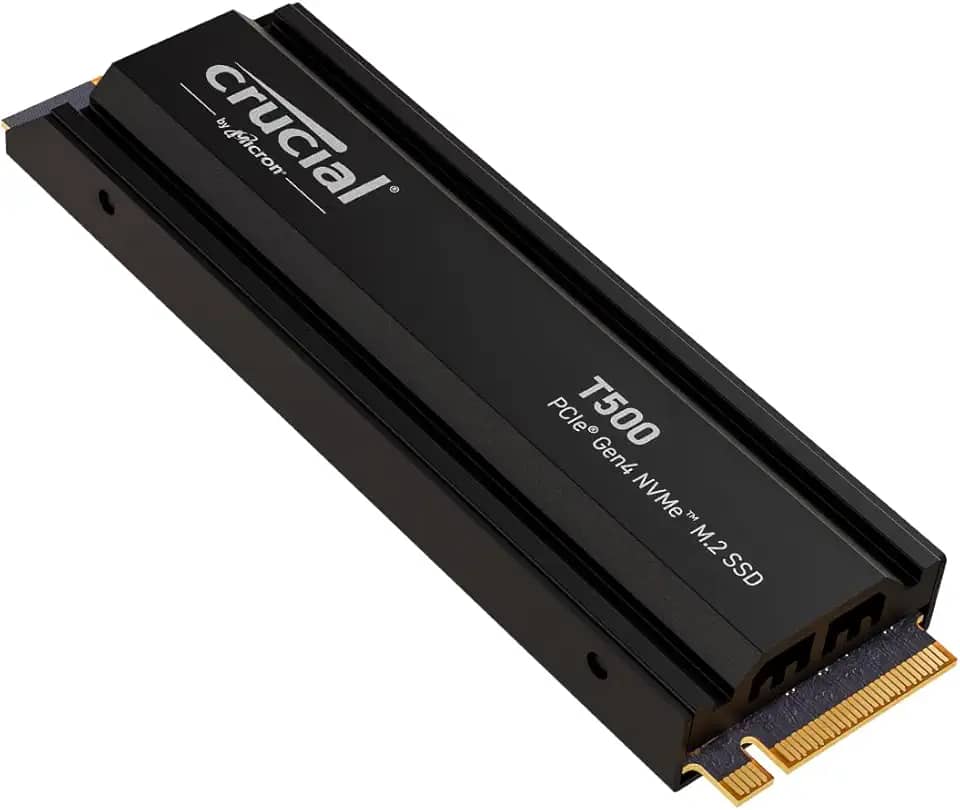 Crucial SSD interno para jogos T500 1TB Gen4 NVMe M.2 com dissipador de calor, até 7300 MB/s, compatível com Playstation 5 + 1 mês Adobe CC todos os aplicativos - CT1000T500SSD5