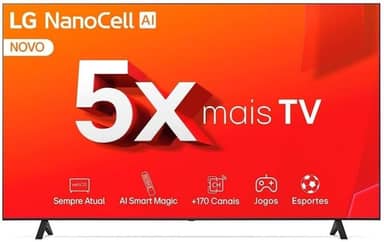 Smart TV 4K 65" LG NanoCell 65NANO80T Processador α5 Ger7 AI Hub de Esportes Alexa/Chromecast integrado webOS 24 Controle Smart Magic