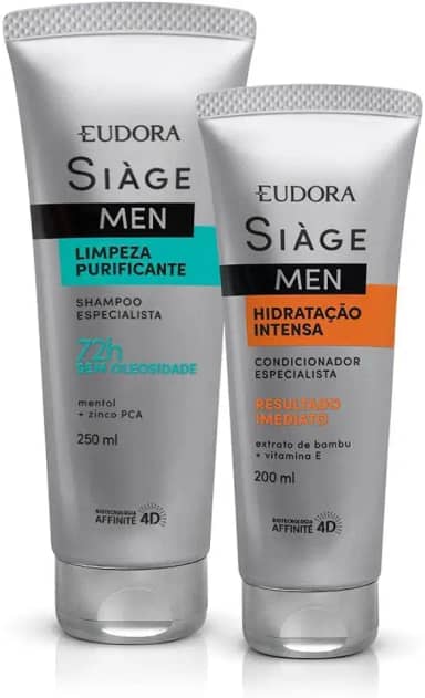 Eudora Kit Siàge Men: Shampoo Limpeza Purificante 250ml + Condicionador Hidratação Intensa 200ml