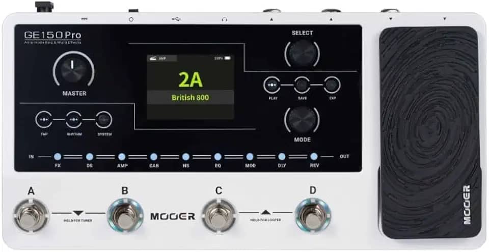 Mooer Pedaleira Multiefeitos GE150 Pro, para Guitarra, USB, 200 Presets de Fábrica, Tela LCD 2.8", Impulse Response, Interface de Áudio