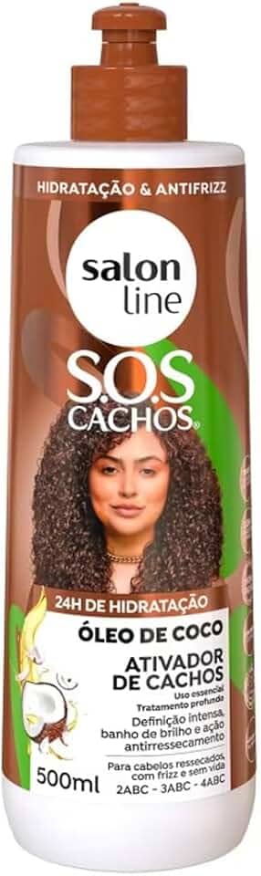 Salon Line, Ativador de Cachos, S.O.S Cachos, Óleo de Coco, Tratamento Profundo, Não Vegano - Para Cabelos Ondulados, Cacheados e Crespos, 500 ml