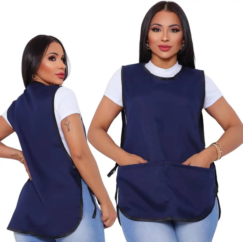 Bata Jaleco Avental Feminino Oxford Com Bolso Grande E Ajuste Lateral