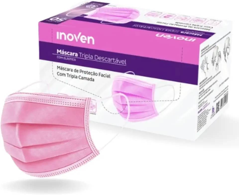 Máscara Descartável Facial Tripla Camada de Proteção Filtro Meltblown - 50 Unidades