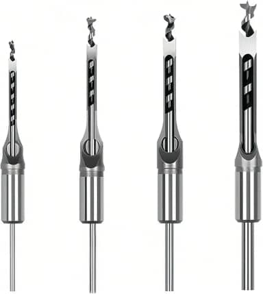 Broca Furo Quadrado para Madeira 4 Peças (1/4", 5/16", 3/8", 1/2") - Conjunto de Broca e Cinzel em Aço Alto Carbono para Carpintaria, MDF e Aglomerado