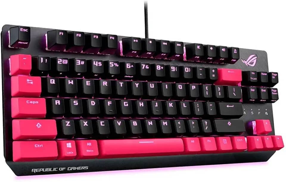 ASUS ROG Strix Scope TKL Electro Punk Teclado mecânico RGB para jogos FPS Games (interruptores Cherry MX, moldura de alumínio e iluminação Aura Sync)