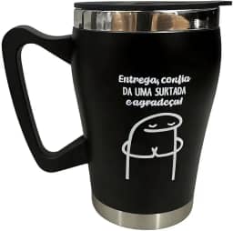 Caneca Térmica com Tampa Giratoria 360ml Aço Inox Preta com Estampas Sortidas Cafe e Gelados