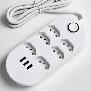 Filtro de linha extensão Elétrica 6 Tomadas + 3 Entradas USB – Bivolt, Cabo 2m, Proteção Contra Sobrecarga, Ideal para celulares, computadores, impressoras, televisão
