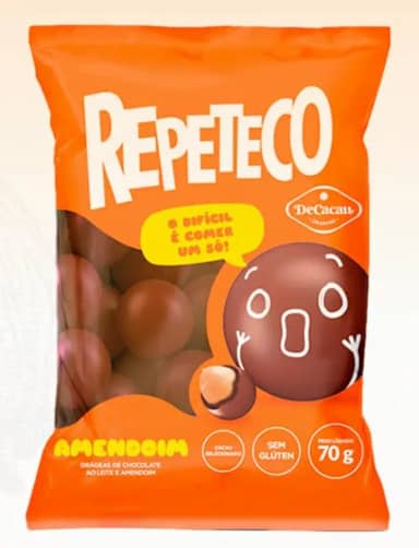 Repeteco DeCacau – 2 pacotes 70g cada Drágeas Chocolate Gramado Sem Glúten | Seguro para Celíacos (Chocolate ao leite com amendoim)