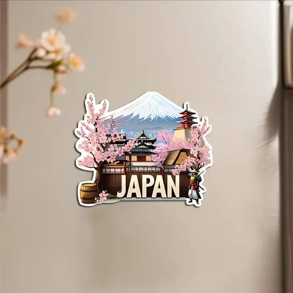 Ímã de geladeira acrílico para viagem no Japão, ímã de geladeira Fuji Mountain & Cherry Blossom com arquitetura tradicional, decoração de cozinha doméstica de lembrança/BXT-X04
