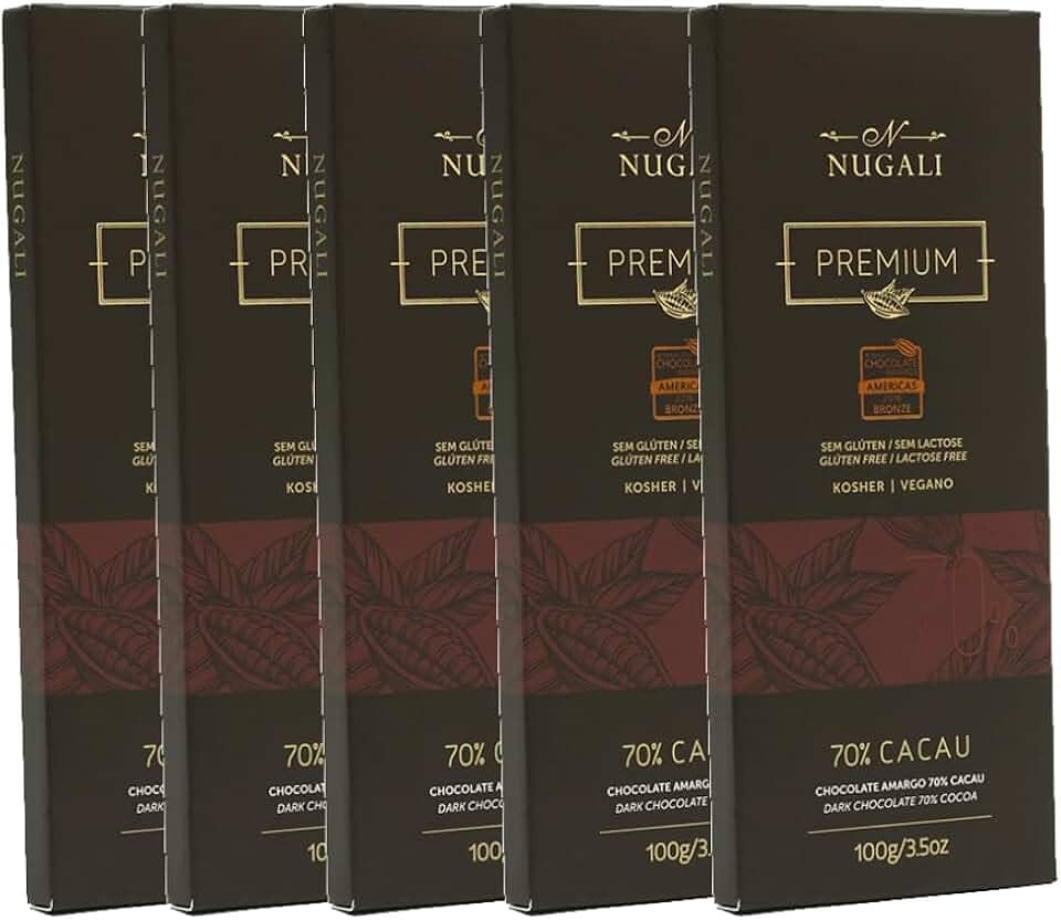 Kit Barra de Chocolate Amargo 70% – Nugali – 5unidades de 100g