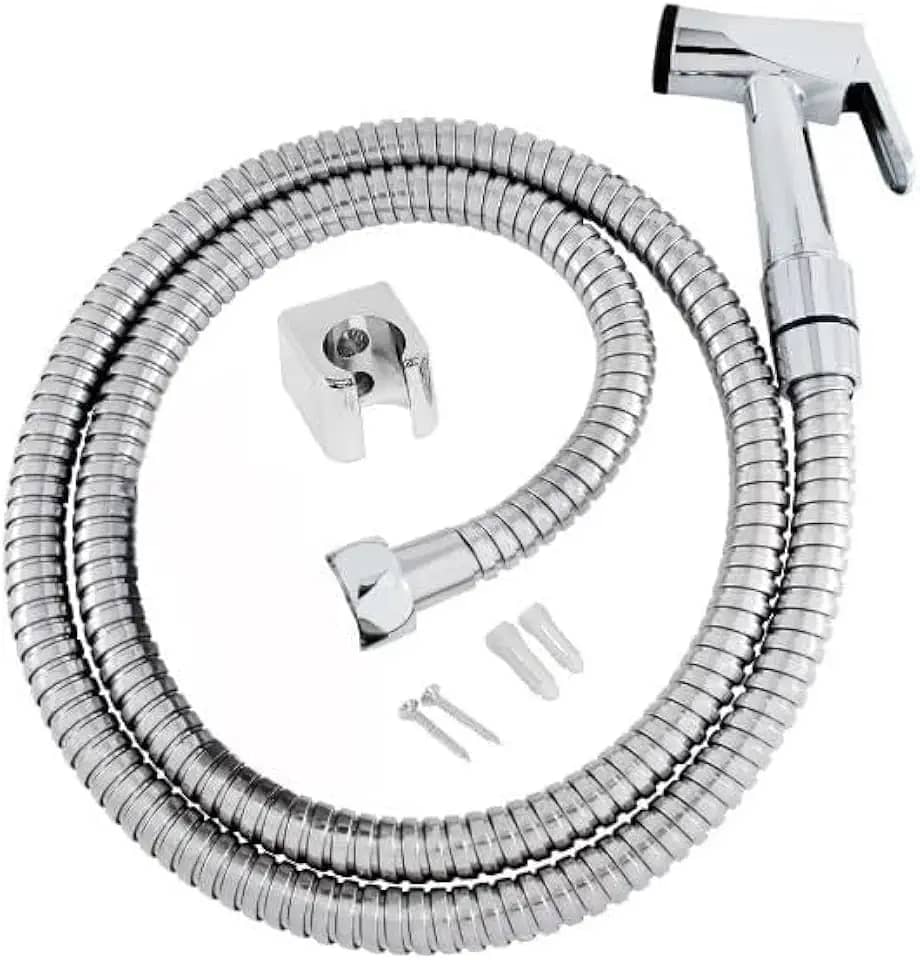 Ducha Higiênica em Inox 120cm – Chuveirinho Higiênico para Banheiro e Vaso Sanitário, Alta Pressão, Mangueira Flexível Metálica, Resistente, Durabilidade Premium