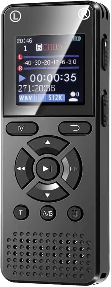 Gravador de Voz de 64 GB com Reprodução, Mini Gravador de Voz com Leitor MP4 Integrado, Redução de Ruído de 7 Níveis e Proteção por Senha, Gravador Ativado por Voz para Palestras, Reuniões