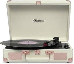 Raveo Vitrola Sonetto Rose Gold com Conexão Bluetooth, USB Reproduz e Grava, Radio FM, Saída Auxiliar e Bivolt