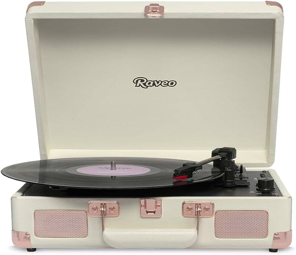 Raveo Vitrola Sonetto Rose Gold com Conexão Bluetooth, USB Reproduz e Grava, Radio FM, Saída Auxiliar e Bivolt