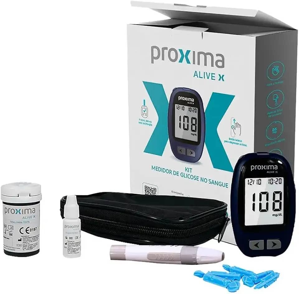 Kit Medir Glicose Glicemia Proxima 50 Tiras + 100 Lancetas