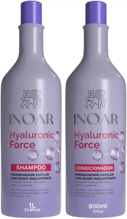 Kit Hyaluronic Force Kit, Shampoo 1L e Condicionador 800ml, Com Ácido Hialurônico, Hidratação Intensa, Preenchedor Capilar, Fios Leves e Saudáveis