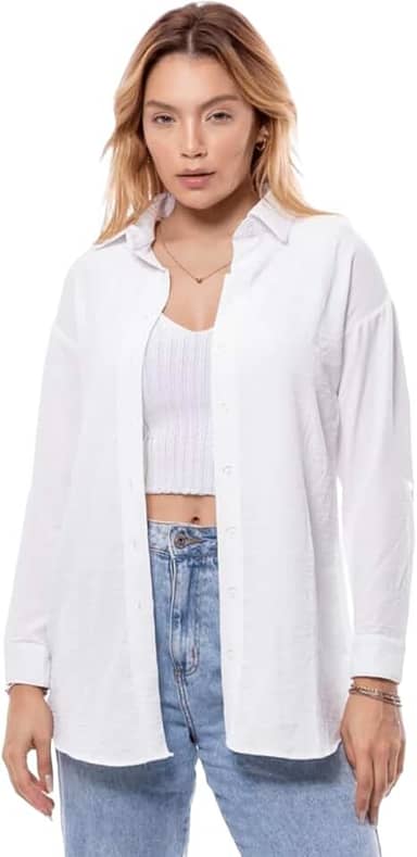 Camisa Social Feminina de Botão Manga Longa – Camisa Branca Estilo Alfaiataria para Trabalho, Escritório e Looks Elegantes BLU-006