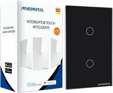Interruptor inteligente Lite 2 botões touch Wi-Fi preto Novadigital