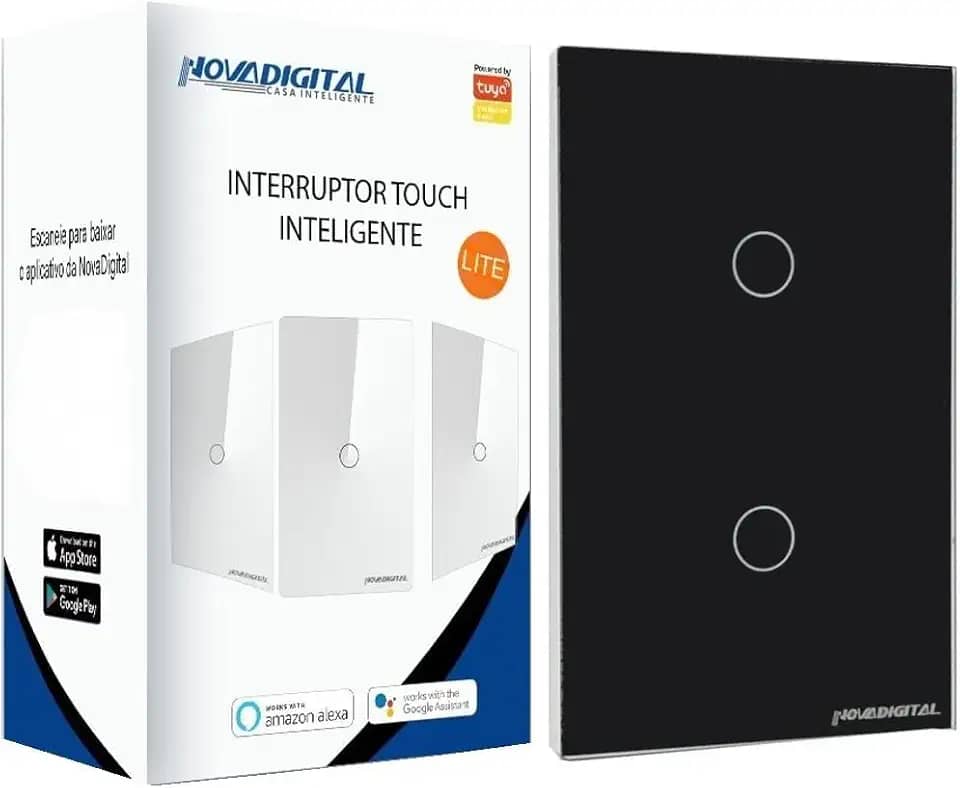 Interruptor inteligente Lite 2 botões touch Wi-Fi preto Novadigital