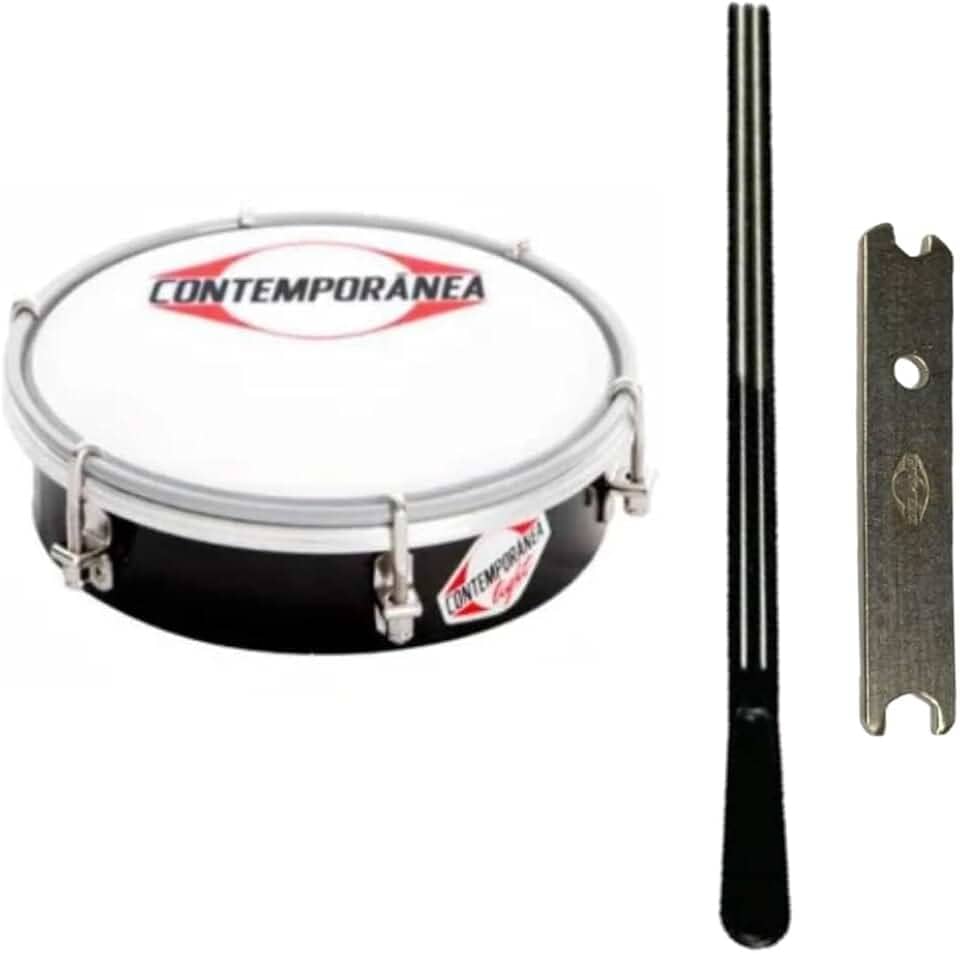 Tamborim Contemporânea Profissional Plástico Nylon e Baqueta