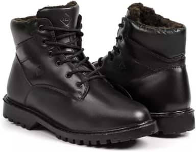 Bota Masculina de Inverno em Couro Forrada com Lã Imperméavel - Helsinque