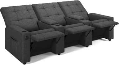 Poltrona do Papai Reclinável Cinema 3 Lugares Manual Baú USB Haifa F05 Linho Chumbo - Lyam Decor