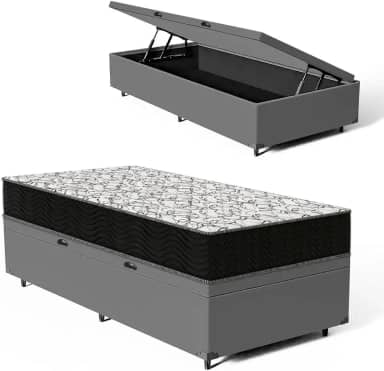 Cama Box Baú com Colchão de Espuma Ortobom - Airtech 150 D45 (Solteiro)