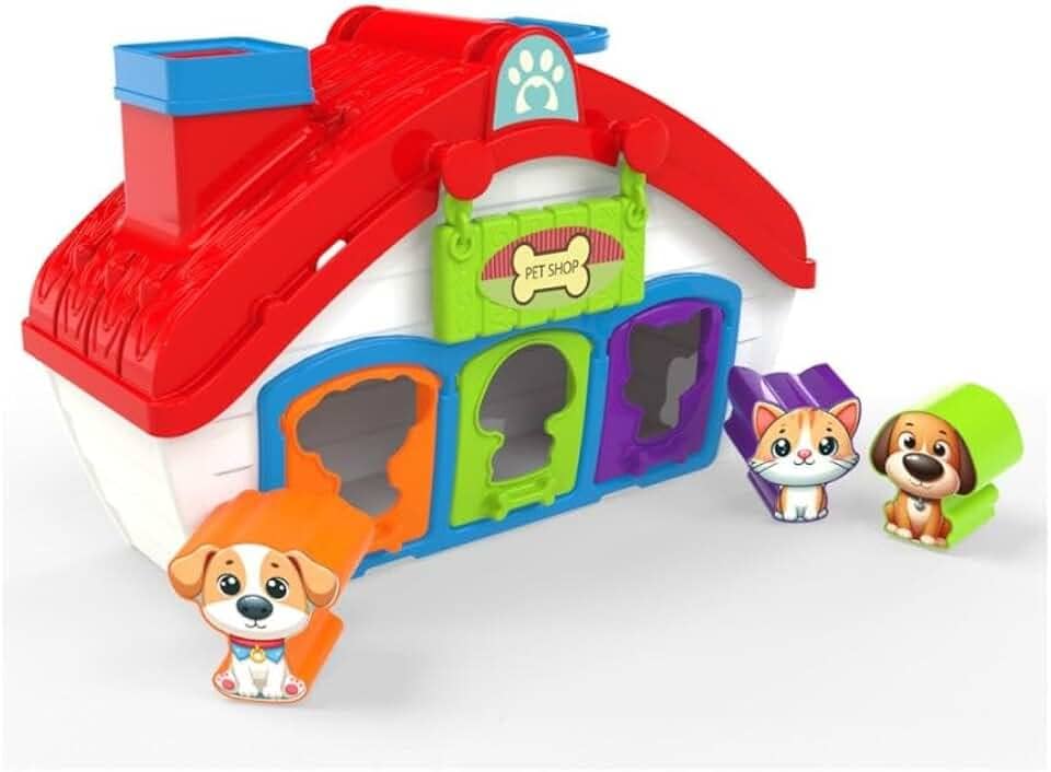 Casa de Brinquedo Pet Shop com Acessórios, 19 x 29 x 9 cm, 3 Animais de Estimação, para Crianças acima de 1,5 Anos
