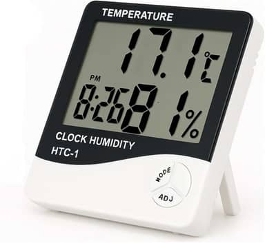 Higrômetro e Termômetro Digital com Relógio, Alarme e Visor LCD – Temperatura e Umidade Interna