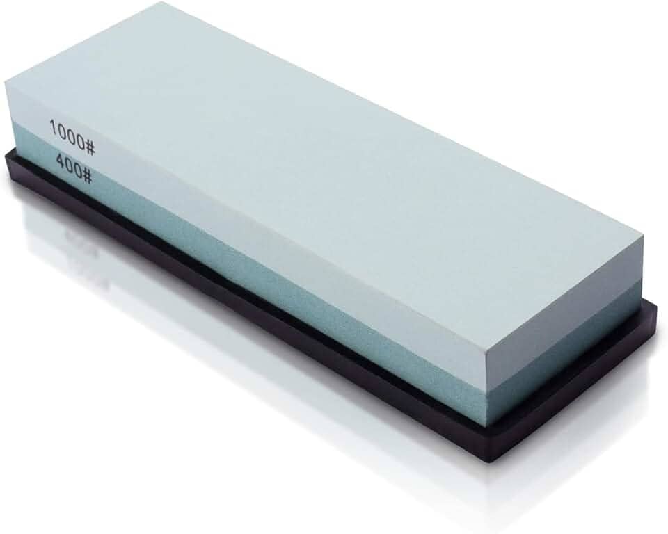 Pedra de Amolar Dupla Face para Facas, Grãos 400/1000, com Base Antiderrapante (Verde e Branco)