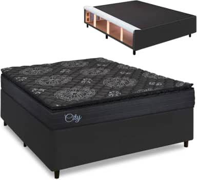 Cama Box Baú Lateral King Colchão com Molas Ensacadas City Pillow Top 193x203x67cm Preto