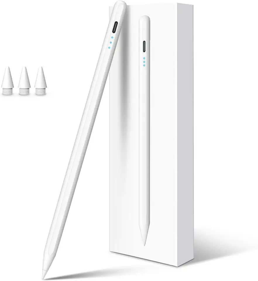 Caneta stylus para iPad 10ª geração, carga rápida em 13 minutos, com rejeição de palma, sensível a inclinação, compatível com iPad 6/7/8/9/10/11, Pro 11”/12,9”/ M4, Air 3/4/5/M2/M3, Mini 5/6