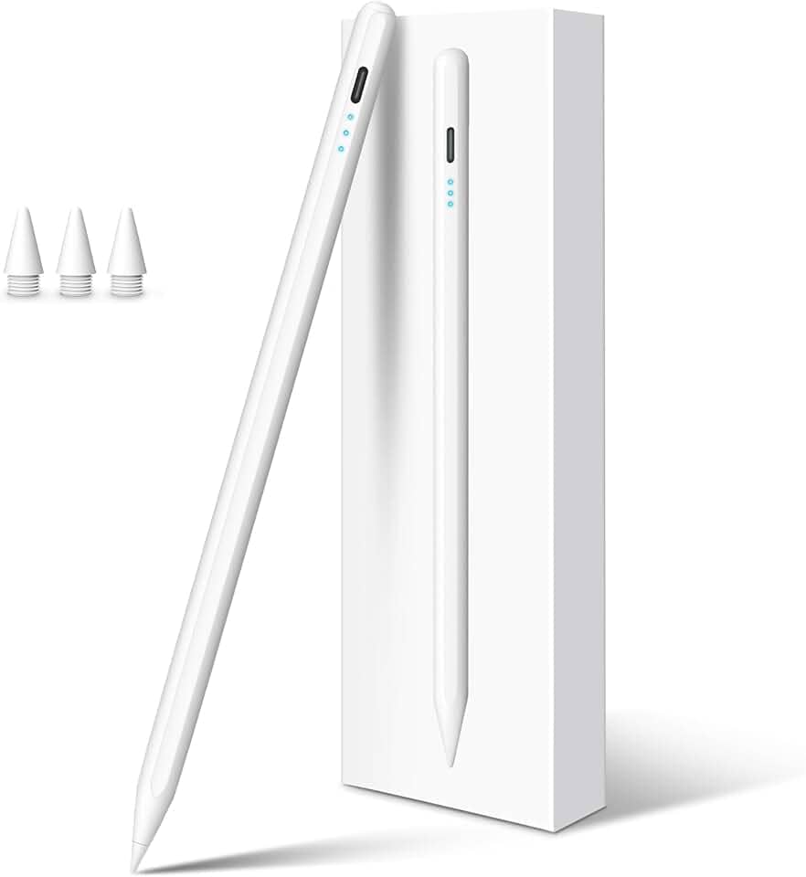 Caneta stylus para iPad 10ª geração, carga rápida em 13 minutos, com rejeição de palma, sensível a inclinação, compatível com iPad 6/7/8/9/10/11, Pro 11”/12,9”/ M4, Air 3/4/5/M2/M3, Mini 5/6