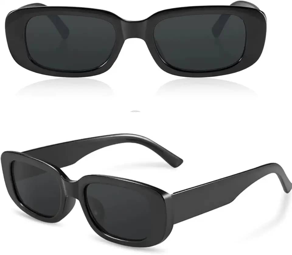 Óculos De Sol Retangular Retrô Preto Proteção UV400 Unissex Blogueira Moda Vintage Hype Solar