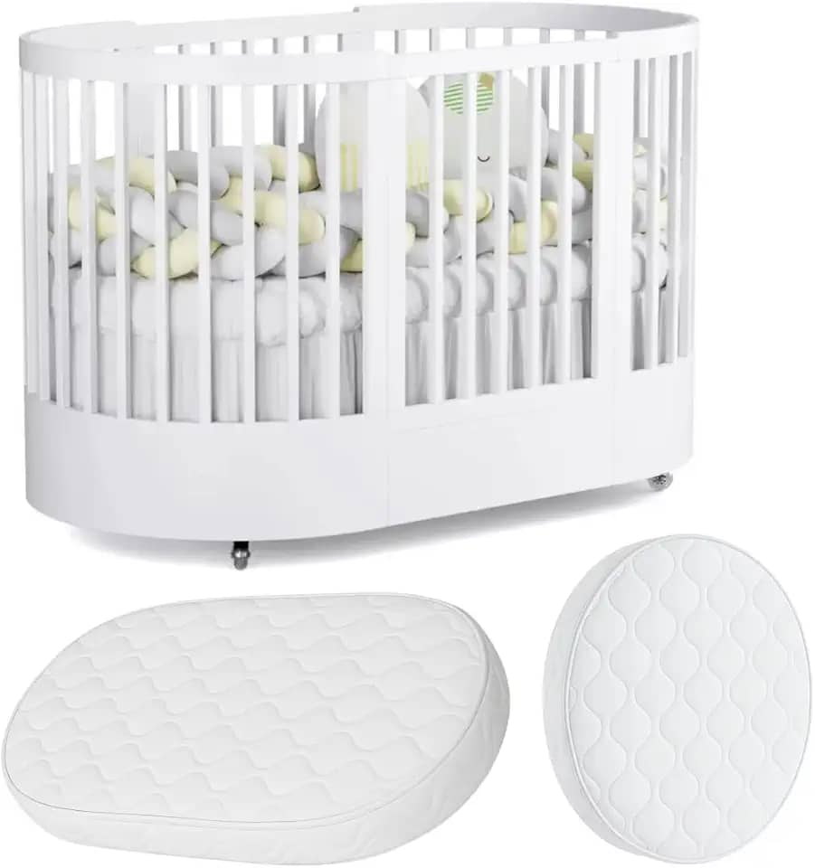 Berço Redondo Evolutivo Crescer 3 em 1 Coleção Wave Divicar Fabricado em MDF e Madeira Maciça Eucalipto (BRANCO)