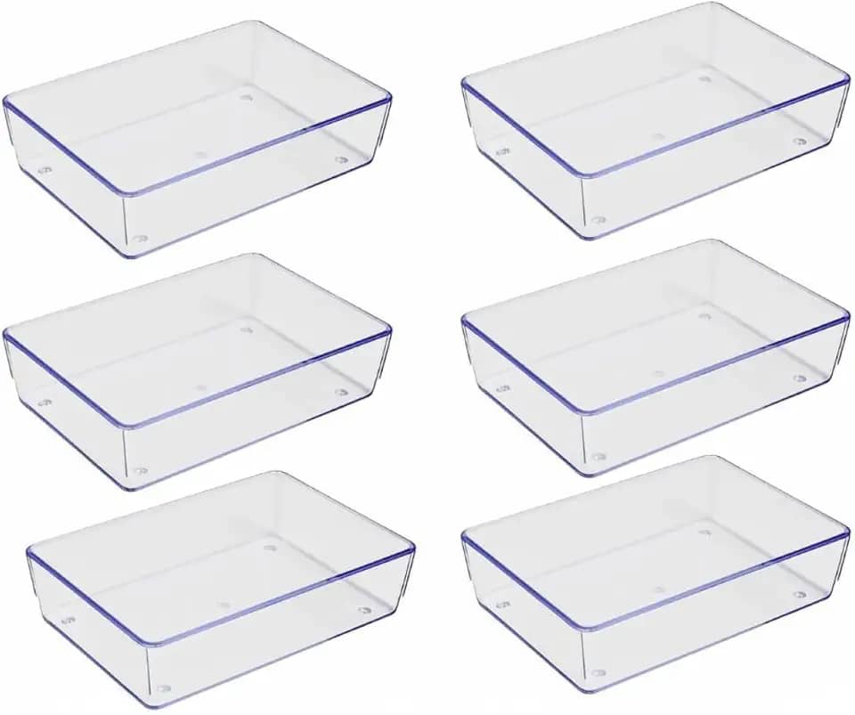 Kit 6 Organizadores de Gaveta Acrílico Transparente Grande – Caixas Multiuso para Maquiagem, Cosméticos, Bijuterias, Escritório e Cozinha
