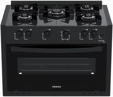 Fogao de Embutir 5 Bocas Venax Picasso Line Preto Fosco Gas Glp